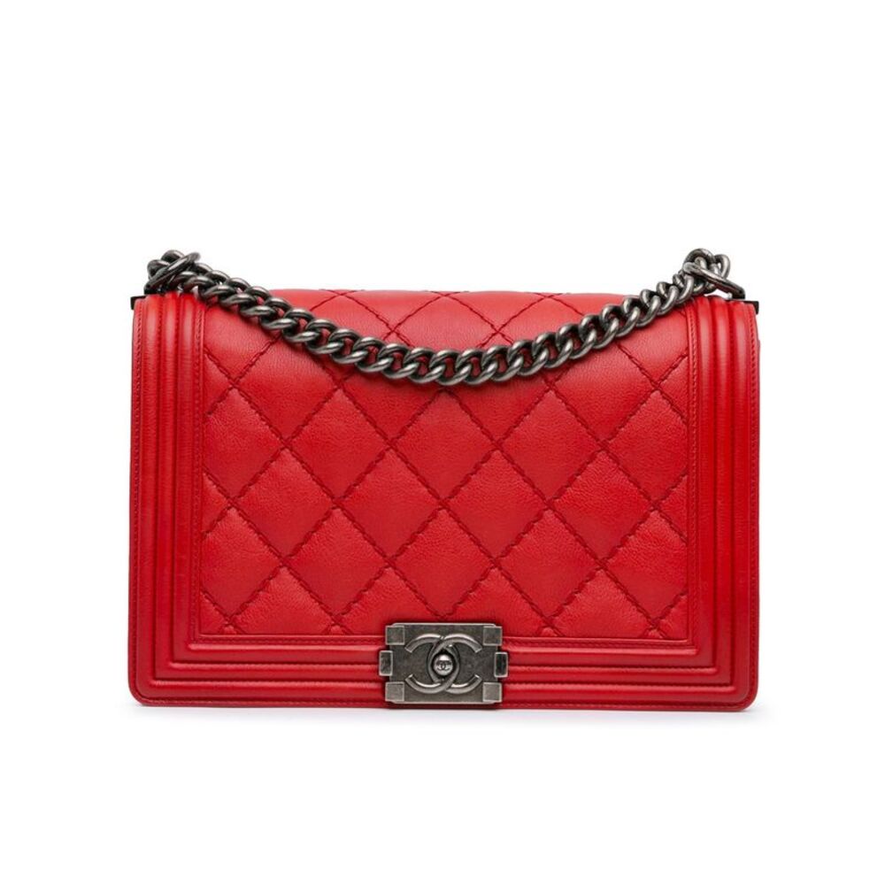 Pre Loved Chanel Medium Lambskin Double Stitch Boy Flap - Picture 1 of 8